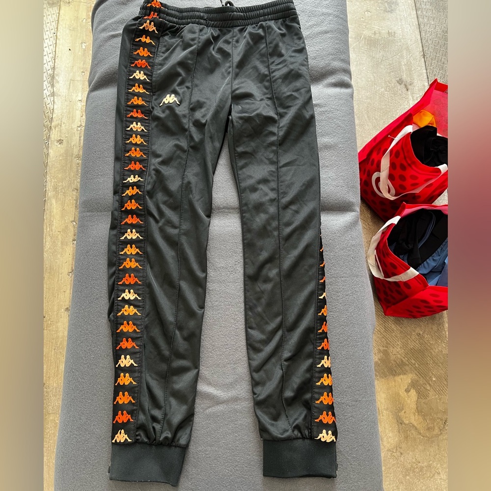 Kappa Black Track Pants with Orange Logo Detail